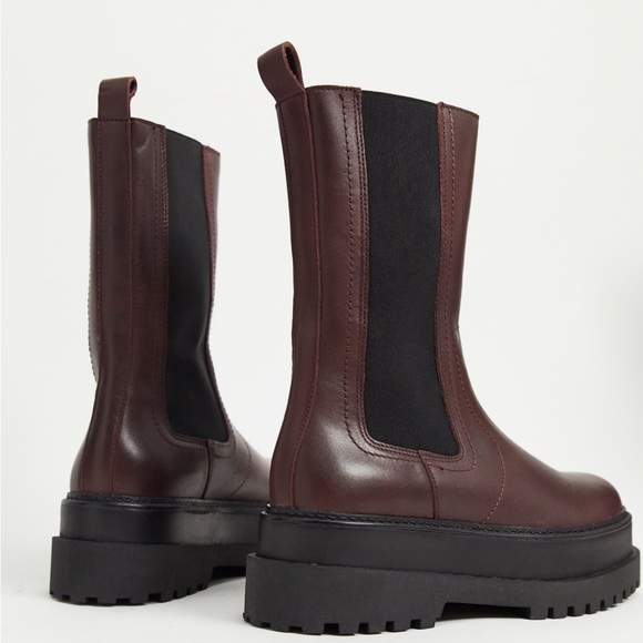 Mango platform burgundy leather Chelsea lug sole boots size 6.5 / 37 - Picture 8 of 10